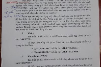 Các kênh liên hệ chính thức của các doanh nghiệp viễn thông trong quá trình chuẩn hóa thông tin thuê bao.
